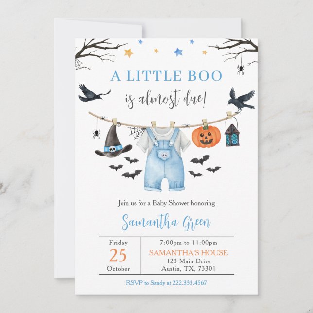 Halloween Clothes Little Boo Baby Shower Inbjudningar (Framsida)
