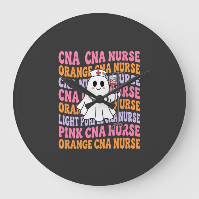 Halloween CNA Sjuksköterska Spökdesign Stor Klocka (Framsida)