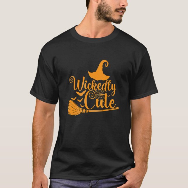 Halloween Cobweb och Witch Cute Cute T Shirt (Framsida)