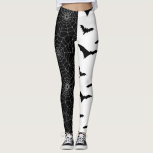 Halloween Cobwebs och Fladdermöss Black and White Leggings