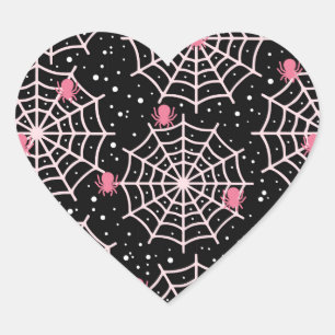 Halloween Cobwebs & Spiders Mönster Hjärtformat Klistermärke