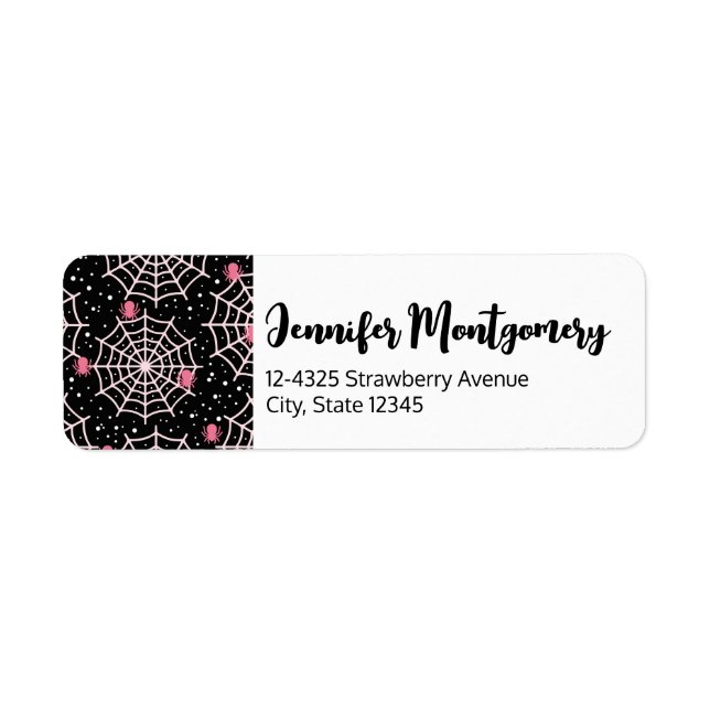 Halloween Cobwebs & Spiders Mönster Returadress Etikett (Framsidan)