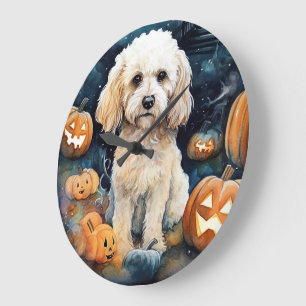 Halloween Cockapoo Med Pumpa Skräck Stor Klocka