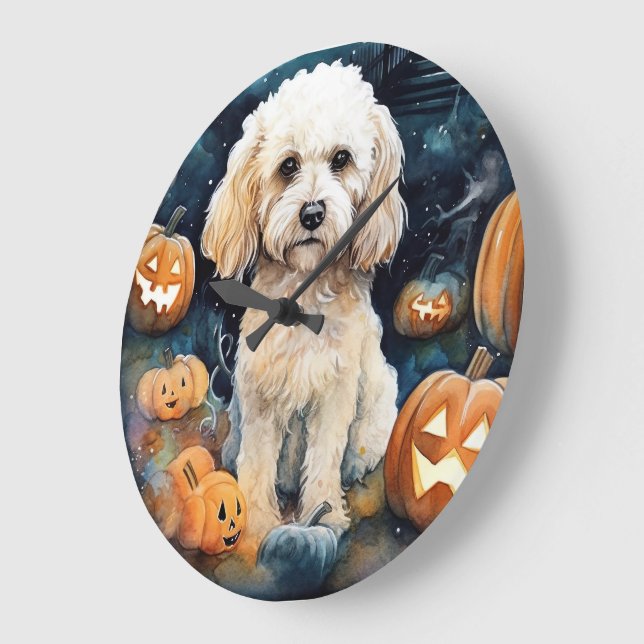 Halloween Cockapoo Med Pumpa Skräck  Stor Klocka (Vinkel)