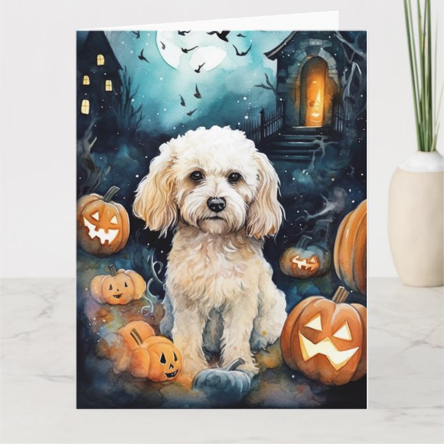 Halloween Cockapoo Med Pumpa Skrämmande  Kort (Framsida)