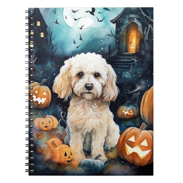 Halloween Cockapoo med pumpor Scary Anteckningsbok (Framsidan)