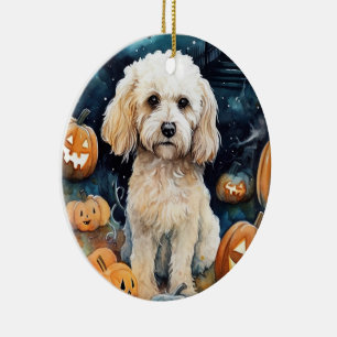 Halloween Cockapoo med pumpor Scary Julgransprydnad Keramik