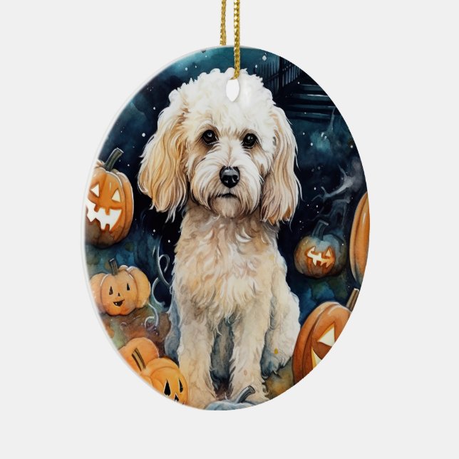 Halloween Cockapoo med pumpor Scary Julgransprydnad Keramik (Höger)