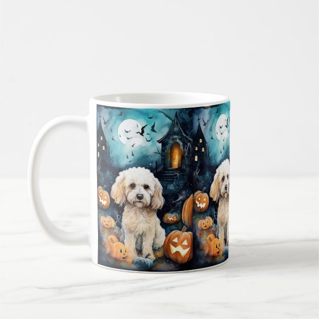 Halloween Cockapoo med pumpor Scary Kaffemugg (Vänster)