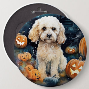 Halloween Cockapoo med pumpor Scary Knapp