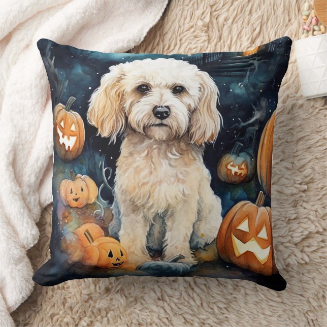 Halloween Cockapoo med pumpor Scary Kudde (Filt)