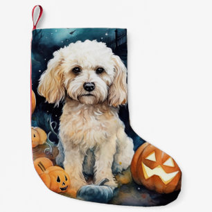 Halloween Cockapoo med pumpor Scary Liten Julstrumpa