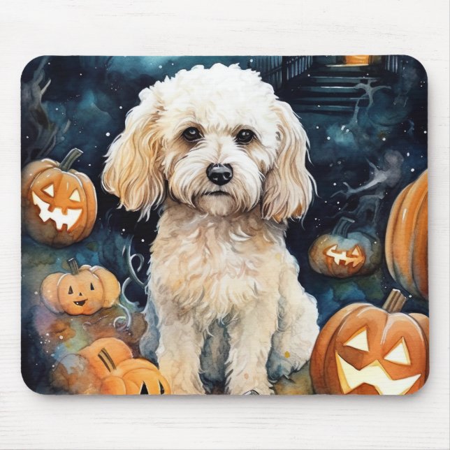 Halloween Cockapoo med pumpor Scary Musmatta (Framsidan)