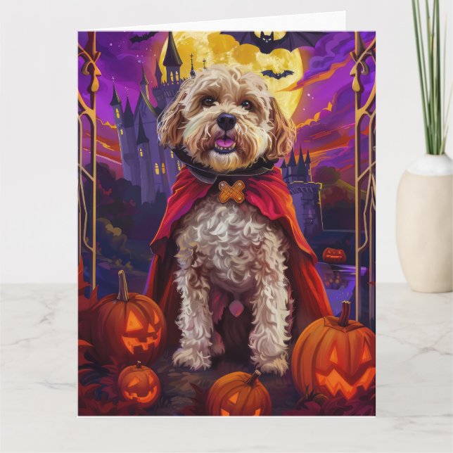 Halloween Cockapoo Vampire Pumpkins Scary Kort (Framsida)
