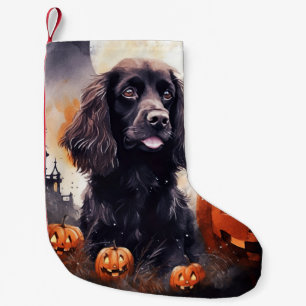 Halloween Cocker Spain with Pumpkins Liten Julstrumpa