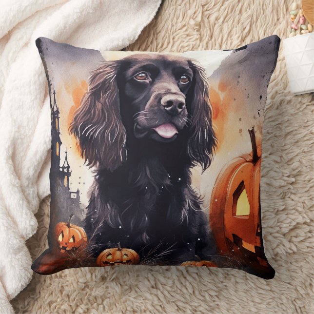 Halloween Cocker Spaniel Med Pumpa  Kudde (Filt)