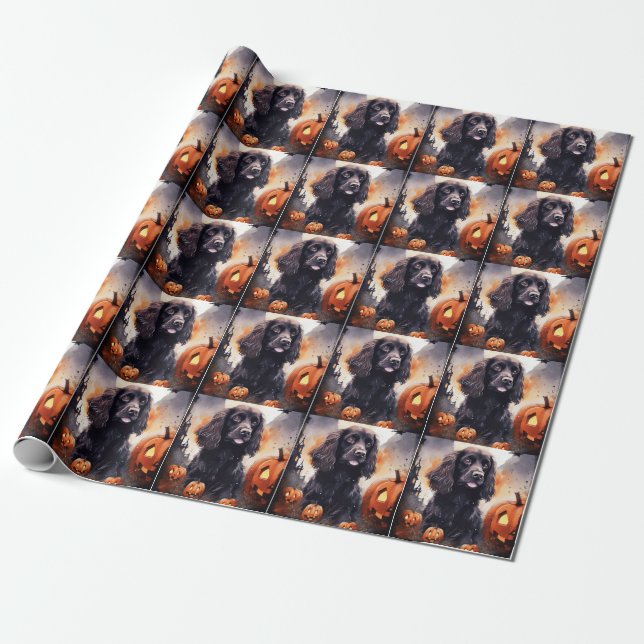 Halloween Cocker Spaniel Med Pumpa Presentpapper (Utrullad)