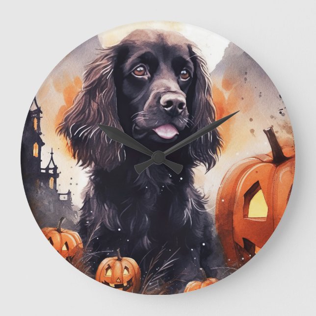 Halloween Cocker Spaniel Med Pumpa  Stor Klocka (Framsida)