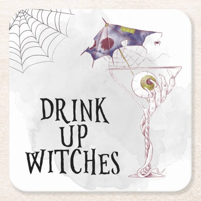 Halloween Cocktail Drink up Witches party Underlägg Papper Kvadrat (Framsidan)