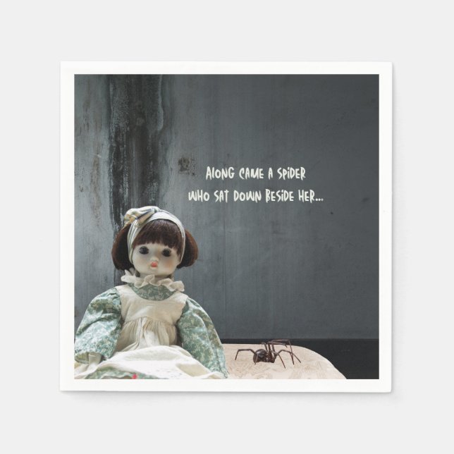 Halloween Cocktail Napkins, Creepy Miss Muffet Pappersservett (Framsidan)