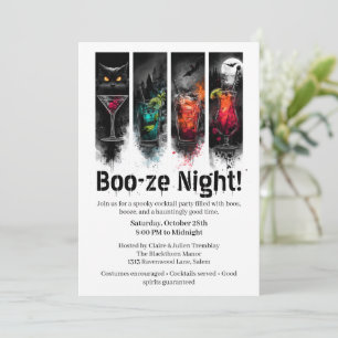 Halloween Cocktail Party Boo-ze Natt Inbjudningar