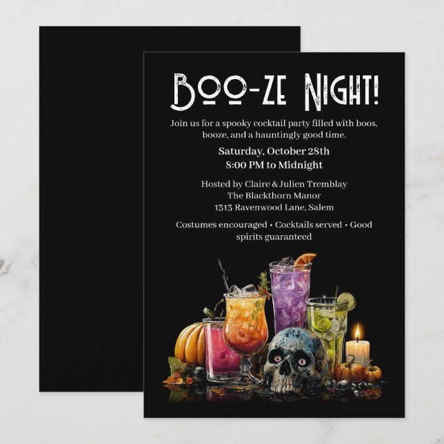 Halloween Cocktail Party | Boo-ze Night Inbjudningar (Fram/baksida)