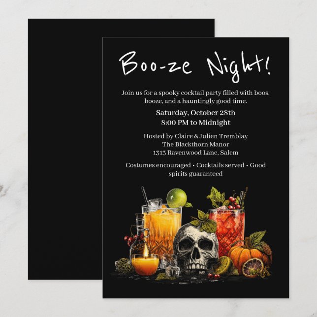 Halloween Cocktail Party | Boo-ze Night Inbjudningar (Fram/baksida)