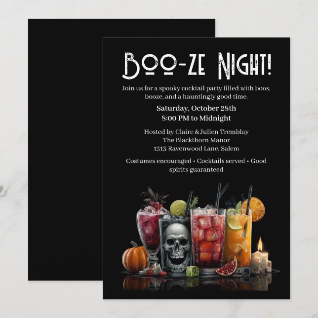 Halloween Cocktail Party | Boo-ze Night Inbjudningar (Fram/baksida)