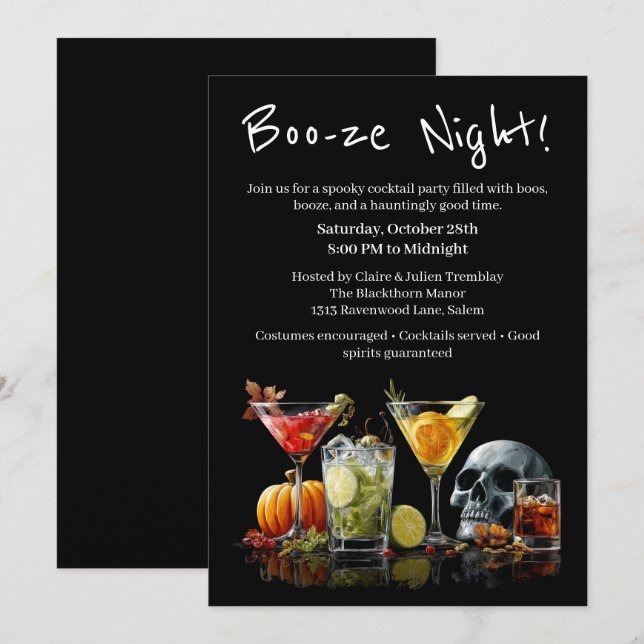 Halloween Cocktail Party | Boo-ze Night Inbjudningar (Fram/baksida)