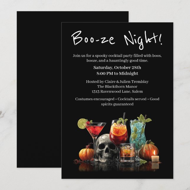 Halloween Cocktail Party | Boo-ze Night Inbjudningar (Fram/baksida)