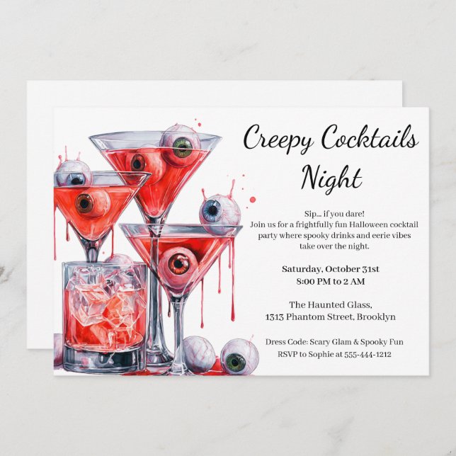 Halloween Cocktail Party | Creepy Eyeball Drink Inbjudningar (Fram/baksida)