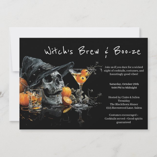 Halloween Cocktail Party-inbjudan | Skull Witch Inbjudningar (Framsida)