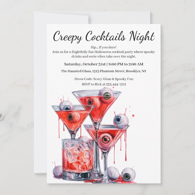 Halloween Cocktail Party | Kuslig drink med ögon Inbjudningar (Framsida)