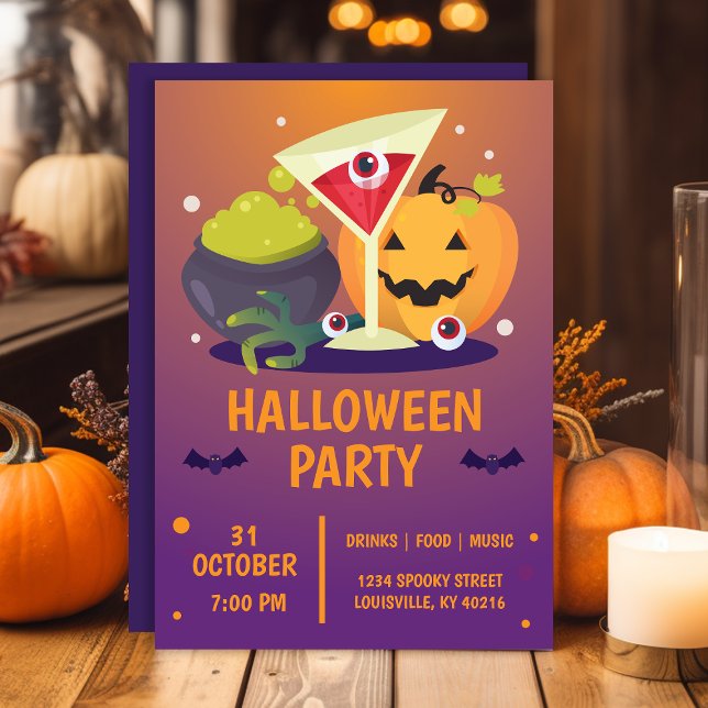 Halloween Cocktail Party Kuslig Pumpa Inbjudningar (Skapare uppladdad)