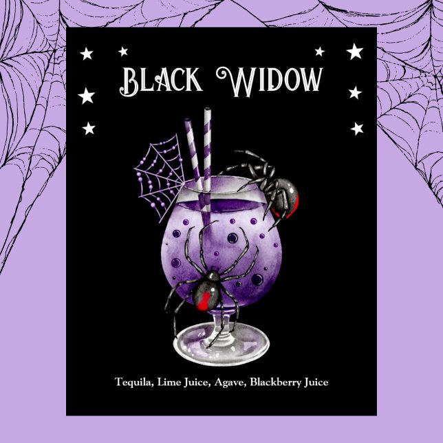 Halloween Cocktail Party med Black Widow Recipe Poster (Halloween Cocktail Party with Black Widow Recipe Poster)