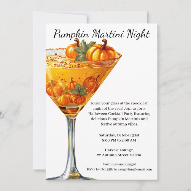 Halloween Cocktail Party | Pumpkin Martini Inbjudningar (Framsida)