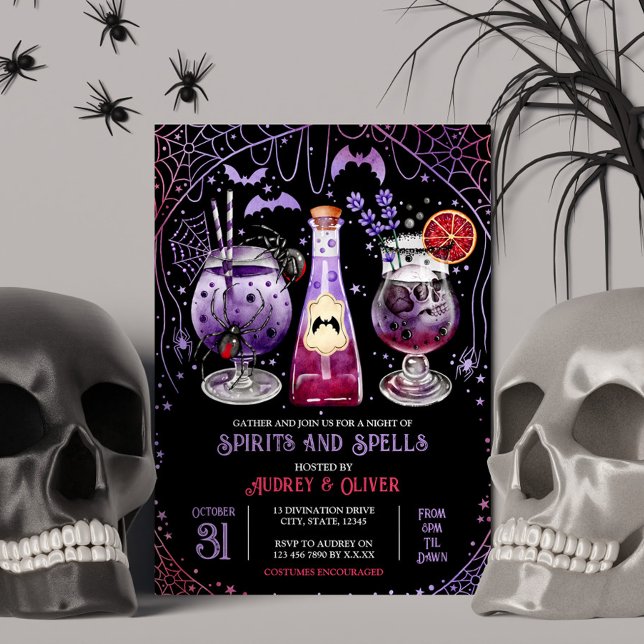 Halloween Cocktail Party Spirits och Spådomar Witc Inbjudningar (Halloween Cocktail Party Spirits and Spells Witch Invitation)