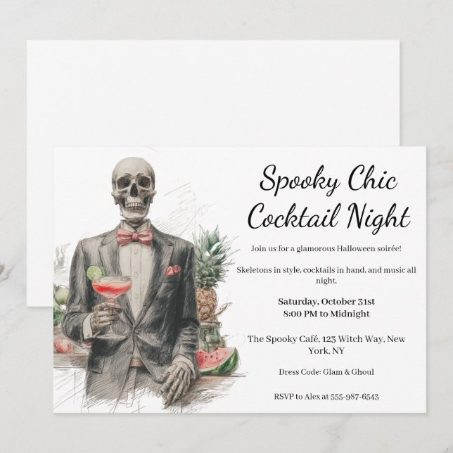 Halloween Cocktail Party | Spooky Chic Natt Inbjudningar (Fram/baksida)