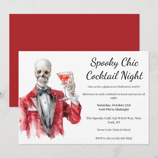 Halloween Cocktail Party | Spooky Chic Natt Inbjudningar (Fram/baksida)
