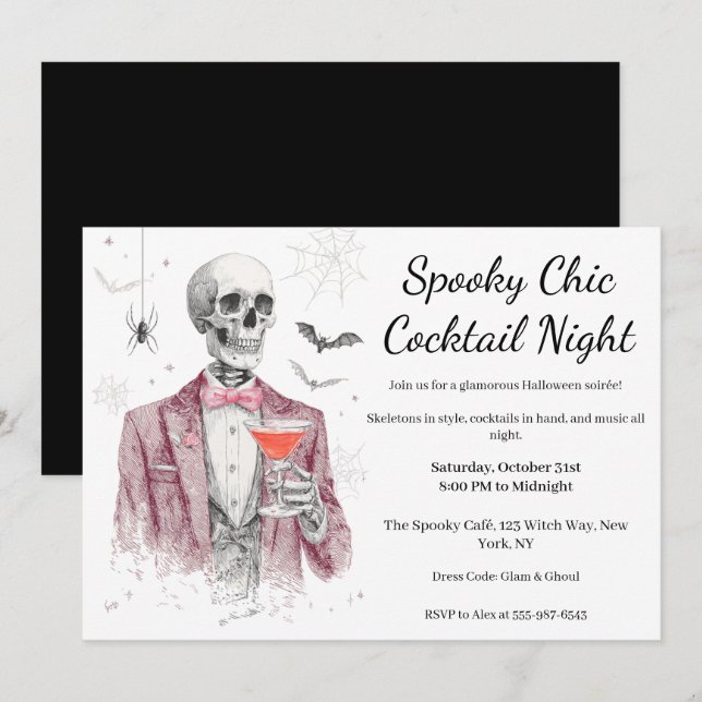 Halloween Cocktail Party | Spooky Chic Natt Inbjudningar (Fram/baksida)