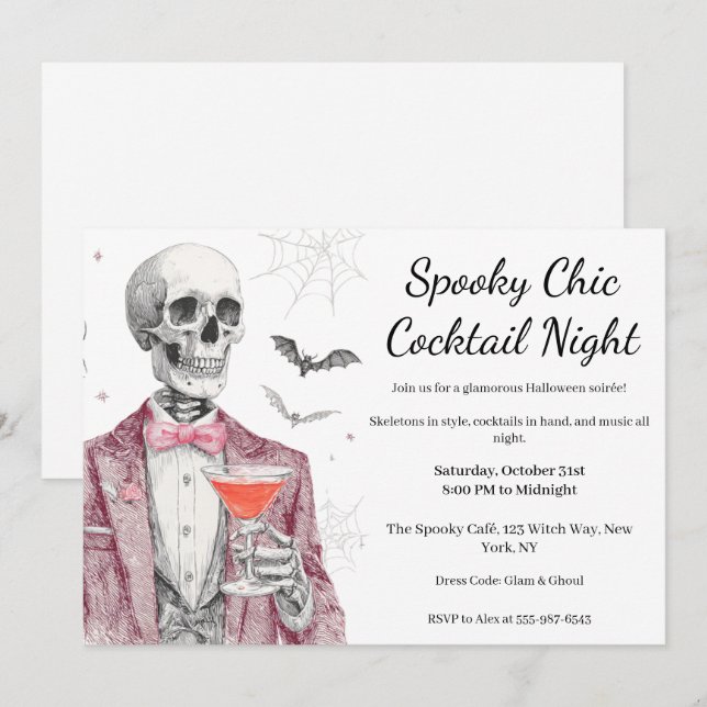 Halloween Cocktail Party | Spooky Chic Natt Inbjudningar (Fram/baksida)