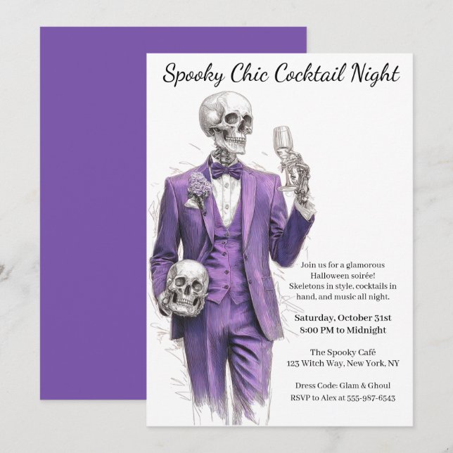 Halloween Cocktail Party | Spooky Chic Natt Inbjudningar (Fram/baksida)