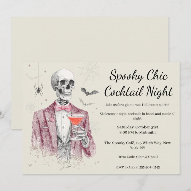 Halloween Cocktail Party | Spooky Chic Natt Inbjudningar (Fram/baksida)