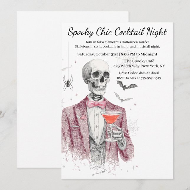 Halloween Cocktail Party | Spooky Chic Natt Inbjudningar (Fram/baksida)