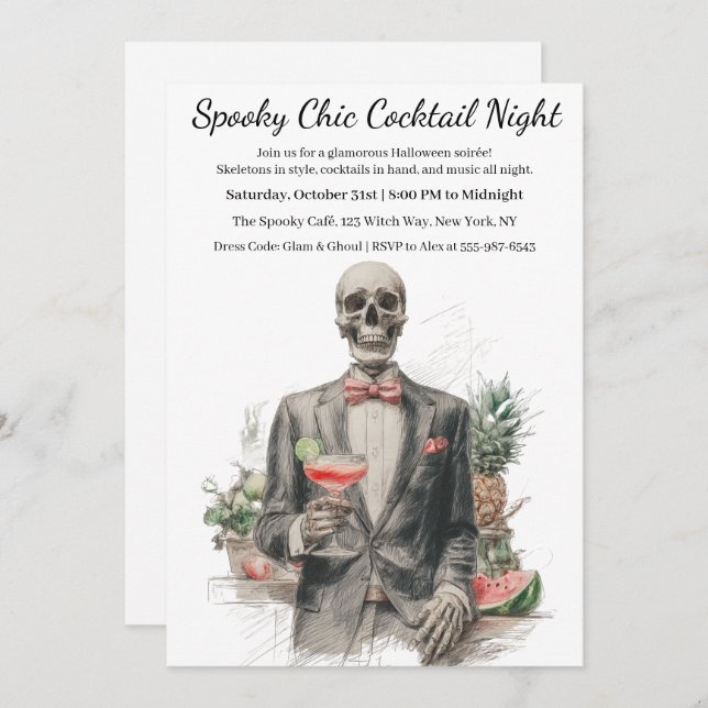 Halloween Cocktail Party | Spooky Chic Natt Inbjudningar (Fram/baksida)