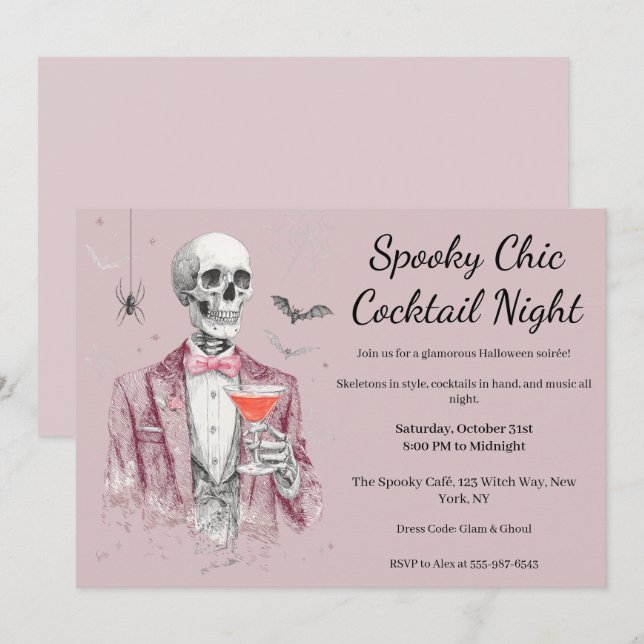 Halloween Cocktail Party | Spooky Chic Natt Inbjudningar (Fram/baksida)