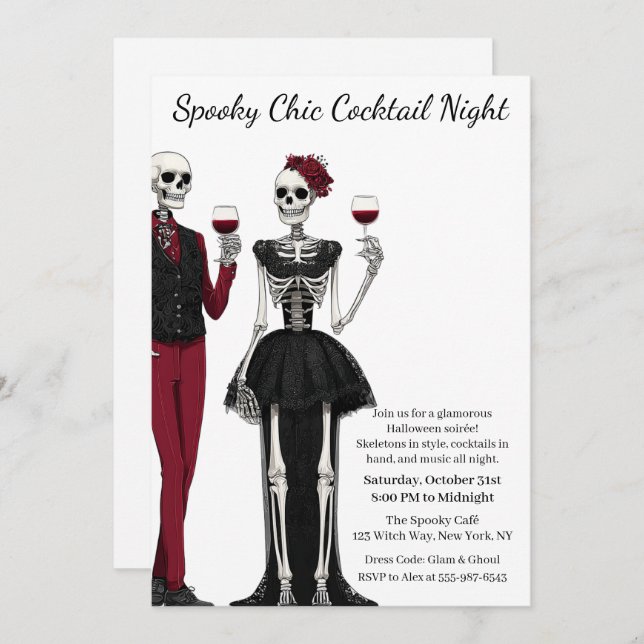 Halloween Cocktail Party | Spooky Chic Natt Inbjudningar (Fram/baksida)