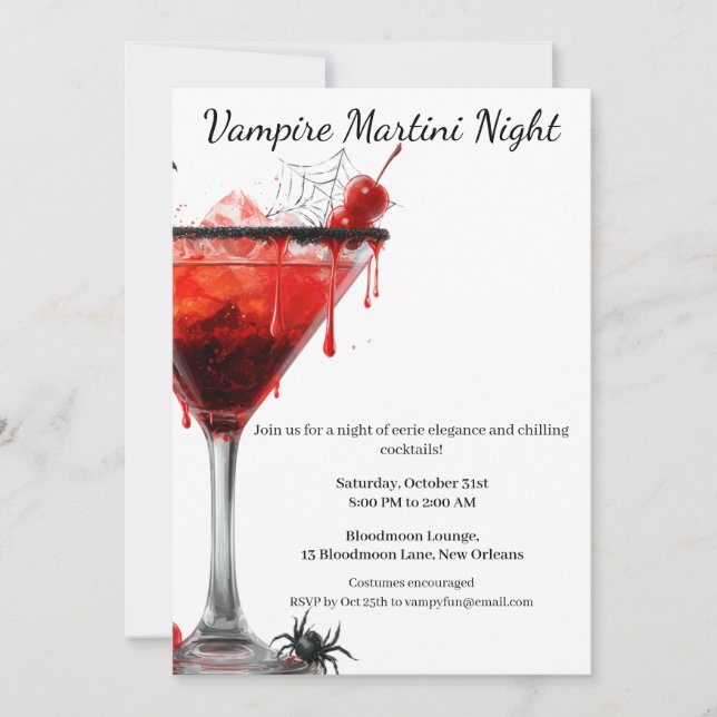Halloween Cocktail Party | Vampyr Martini Inbjudningar (Framsida)