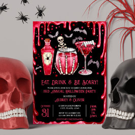 Halloween Cocktailparty Röd vampyr och blod Inbjudningar