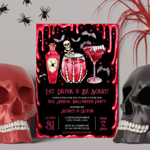 Halloween Cocktailparty Röd vampyr och blod Inbjudningar